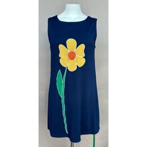 Modcloth Women's L Navy Blue Daisy Floral Shift Dress Sleeveless Retro 60's Twee